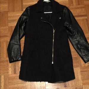 Black faux leather and wool jacket